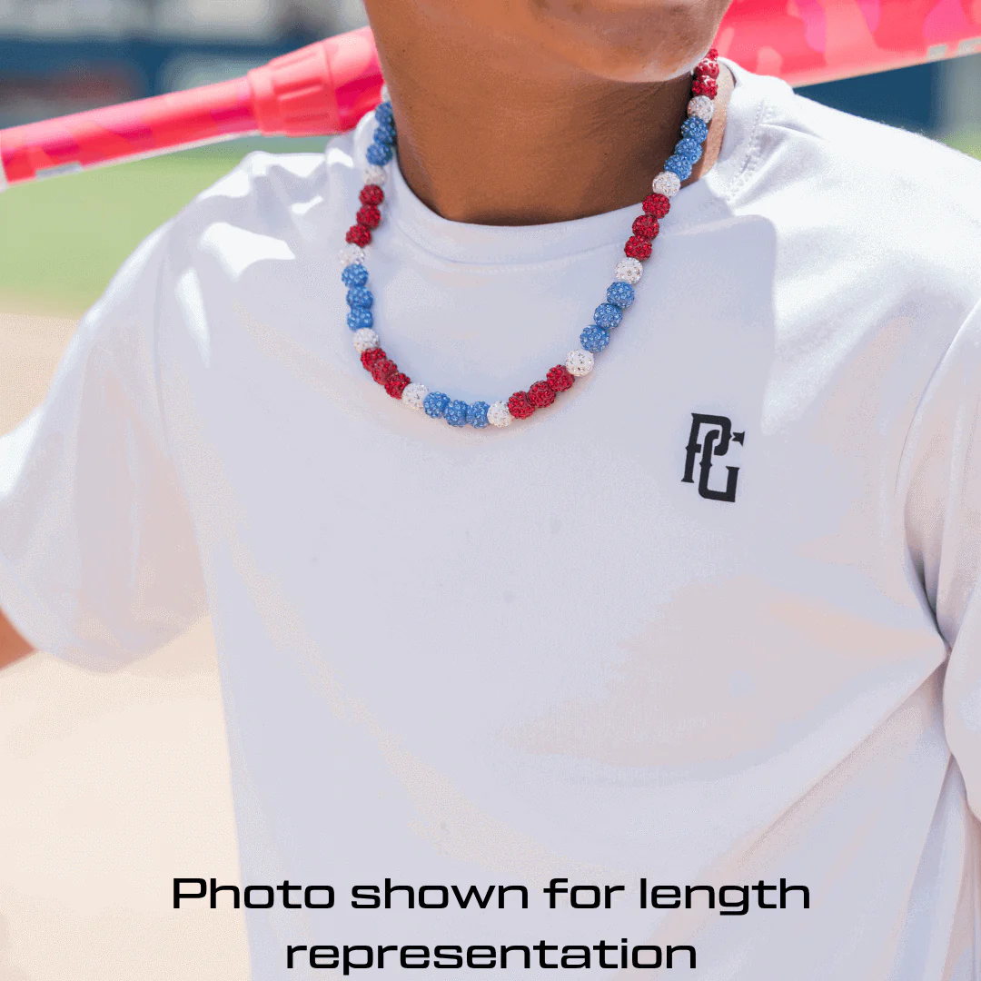 Black Skyline Iced Out Baseball Bead Necklace | Black & Baby Blue - Image 3